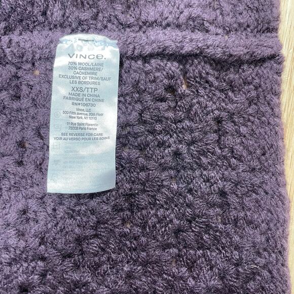 Vince NWT Crochet Wool Cashmere Blend Knit Cardigan Size XXS Purple Button Front - Picture 8 of 14